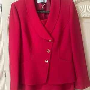 Tahari ASL Red Shawl Collar Blazer with Gold Buttons